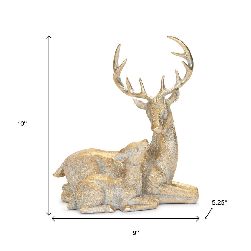 Poly Deer Christmas Figurine (Set of 2) - Gold / White