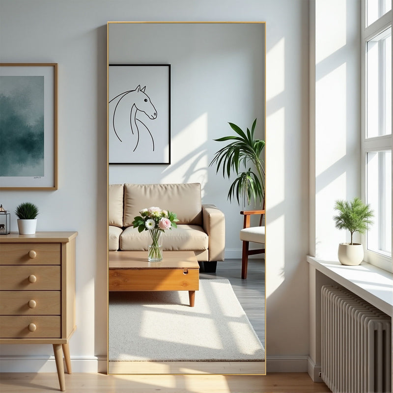 71" Metal Freestanding Framed Standing Mirror - Gold