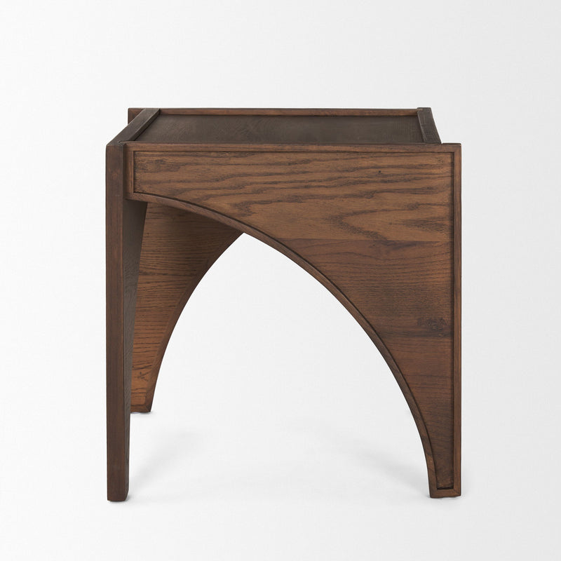 24" Wood Modern Arched Square End Table - Brown