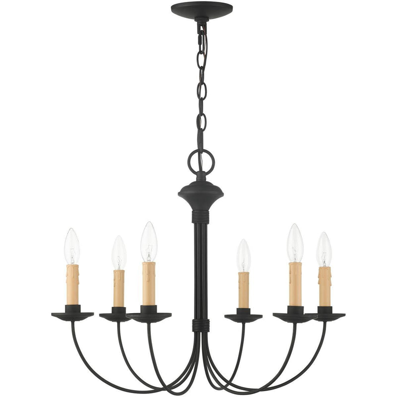 19" Six Light Dimmable Chandelier With Shades - Black