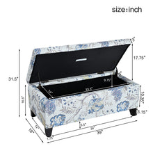 Load image into Gallery viewer, Luxury Storage Ottoman With Floral Patterned Fabric, Soft Close Hinges, Functional Footrest &amp; Seat - Blue Flower / Blue Multi
