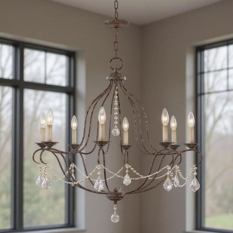 30" Eight Light Dimmable Chandelier With Shades - Bronze