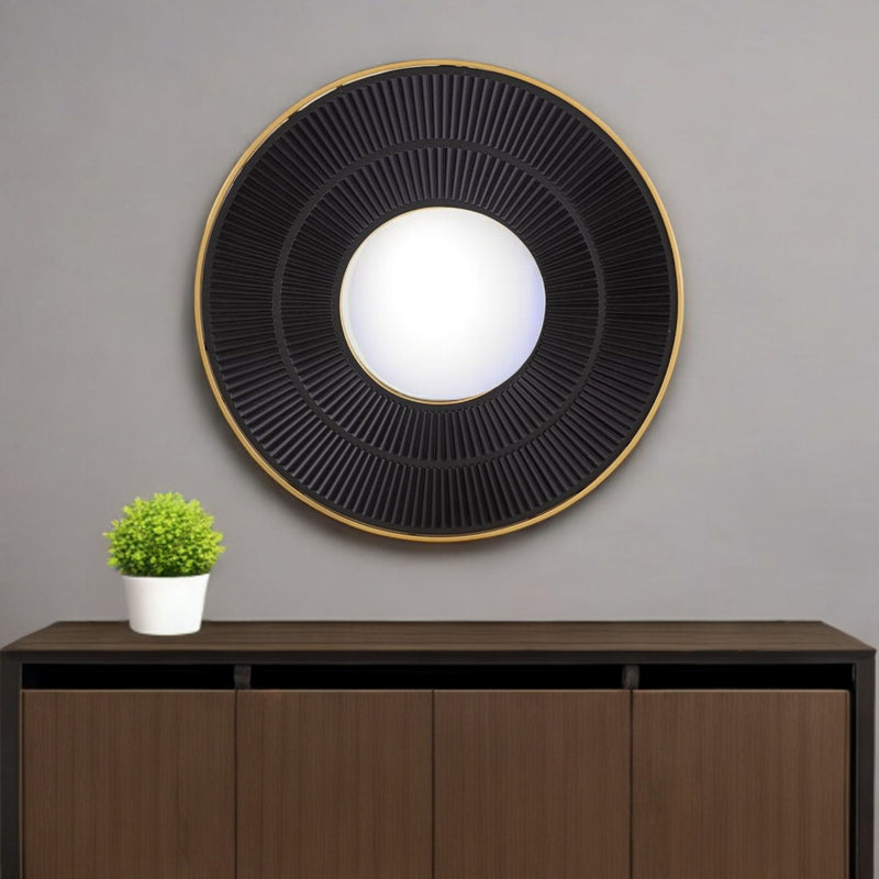 32" Round Framed Accent Mirror - Black / Gold