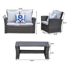 Load image into Gallery viewer, Patio Light Grey Sofa 4 Seat Couch Coffee Table Sofa Furniture Set With Rattan Wicker Outdoor
