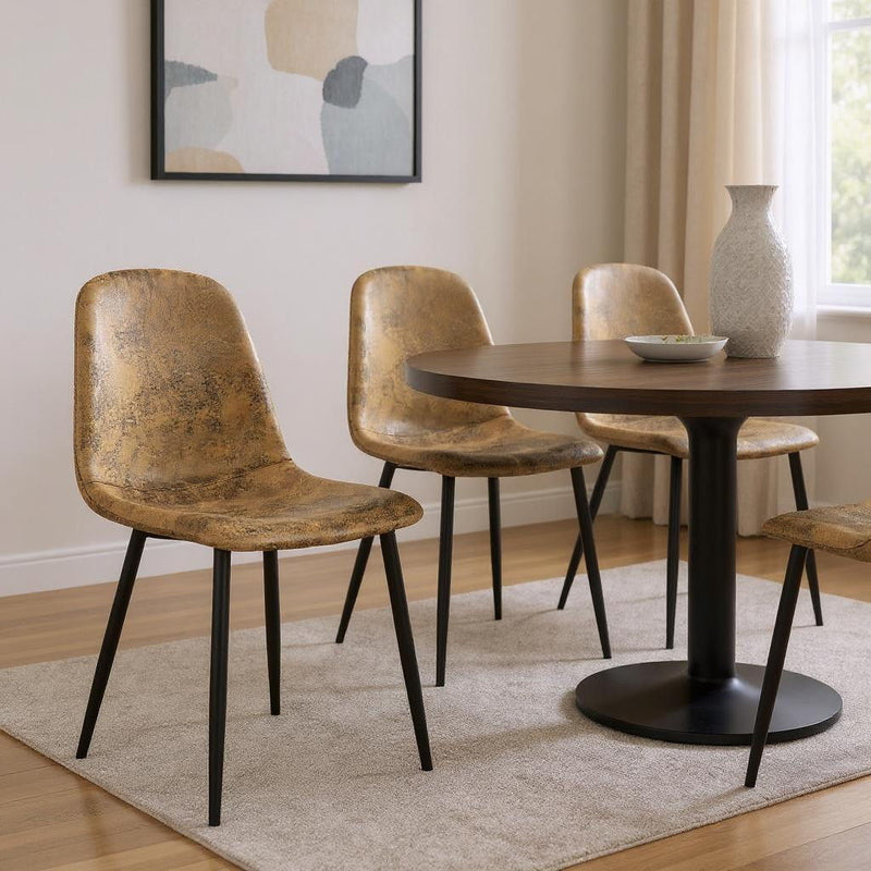 Suede Metal Dining Side Chairs (Set of 4) - Brown / Black