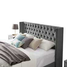 Load image into Gallery viewer, B100S King bed, Button designed Headboard,strong wooden slats + metal legs with Electroplate
