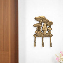 Load image into Gallery viewer, 5" Cast Iron Mushroom Three Hook Wall Mount Coat Rack - Antiqued Gold
