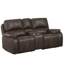 Load image into Gallery viewer, Power Reclining Loveseat With USB Port Leather Upholstered, Built In Cup Holder - Chocolate
