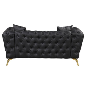 65.5" Modern Sofa Couch PU Upholstered Loveseat Sofa with Sturdy Metal Legs, Button Tufted Back for Living Room,Apartment,Home Office, Black