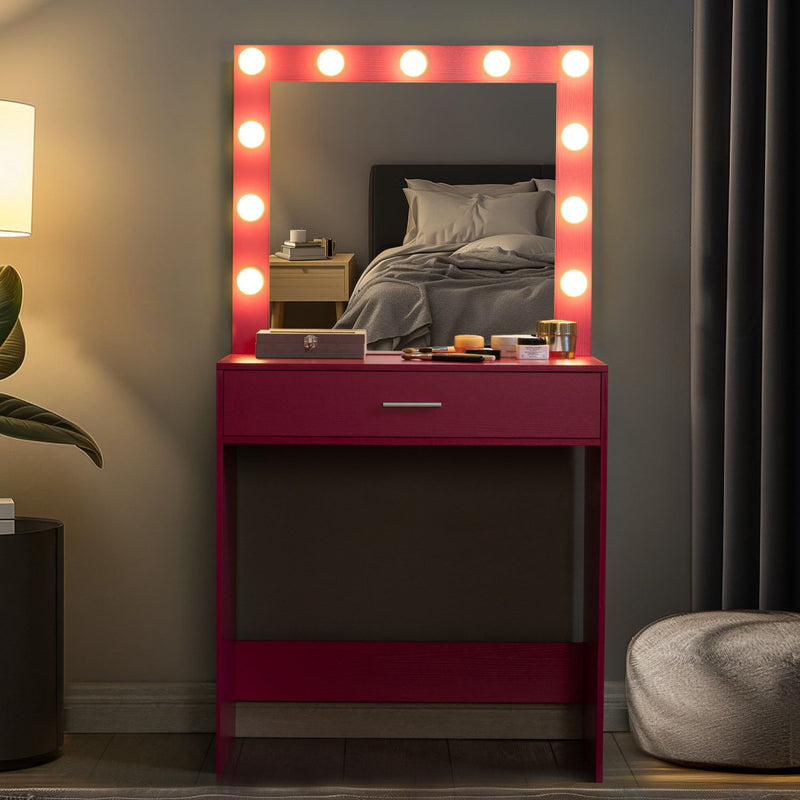 Wood Lighted Single Drawer Dresser - Pink
