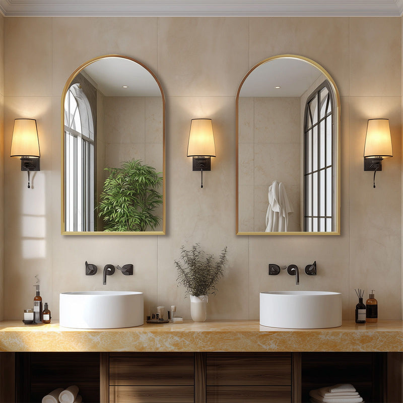 30" Aluminum Arch Framed Accent Mirror - Gold