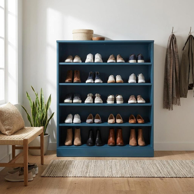 Twenty Pair Solid Woodshoe Storage Cabinet (752320) - Teal Blue