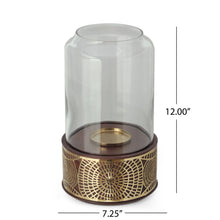 Load image into Gallery viewer, Boho Handcrafted Mango Wood Hurricane Candle Holder With Tempered Glass And Metal Accents - Brown
