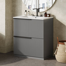 Load image into Gallery viewer, Fluted Bathroom Vanity With Ceramic Sink, Freestanding Cabinet
