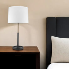 Load image into Gallery viewer, Metal Table Lamp With White Empire Shade - Black And Gold
