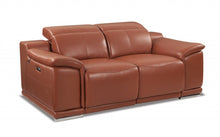 Load image into Gallery viewer, Italian Leather Power Reclining Love Seat - Camel / Silver
