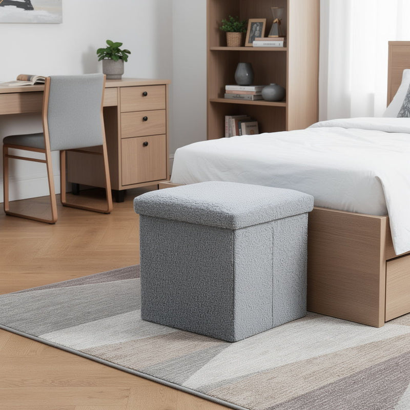 12" Boucle Cube Storage Ottoman - Gray