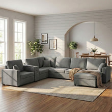 Load image into Gallery viewer, Modular 5 Seat U-Shape Sectional Sofa With Chaise Lounge, Built In Cup Holders And Storage Drawer
