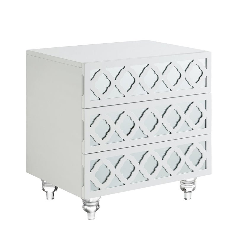 Wood Mirrored End Table With Three Drawers - Clear And White