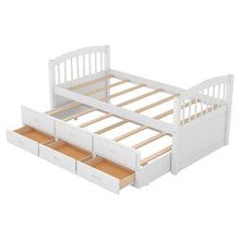 Load image into Gallery viewer, Twin over Twin Wood Bunk Bed with Trundle and Drawers,White
