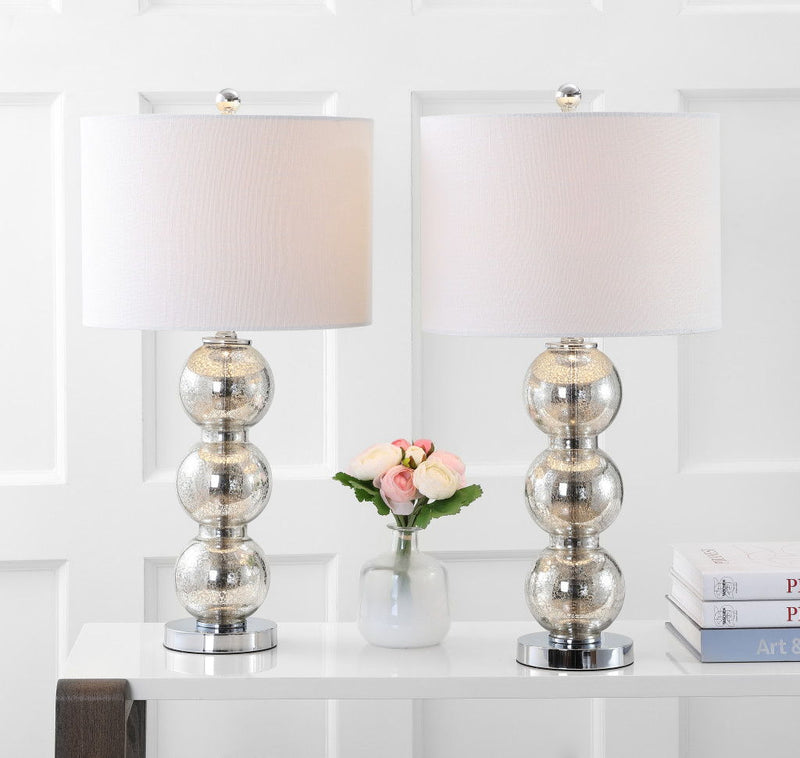 27" Novelty Table Lamps With Drum Shades (Set of 2) - Silver