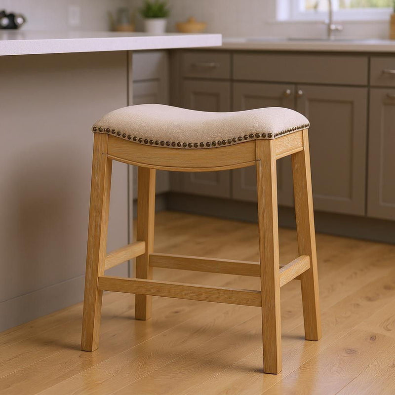Wood Backless Counter Height Bar Chair - Cream / Brown