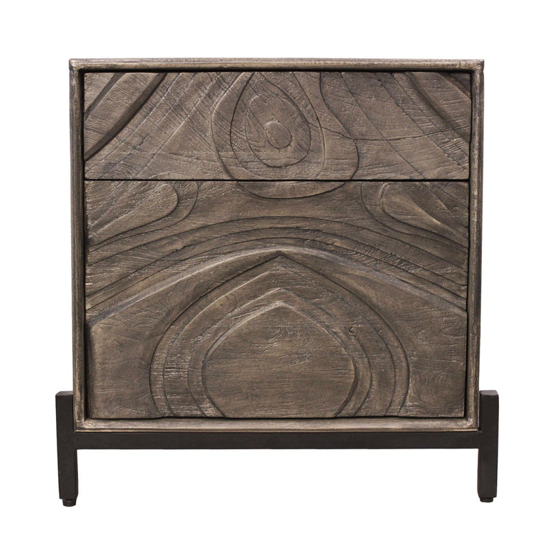 Solid Wood Distressed Carved Abstract One Drawer Nightstand - Ash Gray