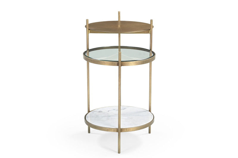 24" Iron Round End Table With Shelf - Brass