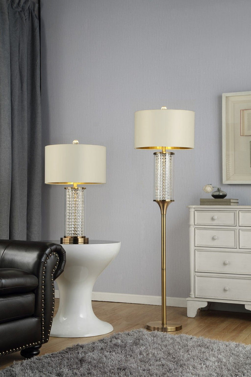 Column Floor Lamp With Off-White Drum Shade - Gold