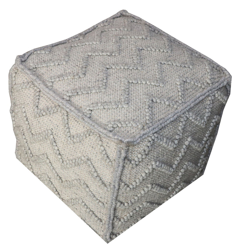 Wool Cotton Blend Cube Chevron Pouf Ottoman - Gray