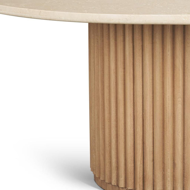 Marble Solid Wood Pedestal Base Round Top Dining Table (727902) - Beige / Brown