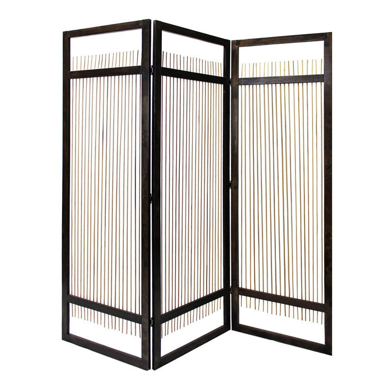 Rattan Three Panel Room Divider Screen - Light And Dark Brown
