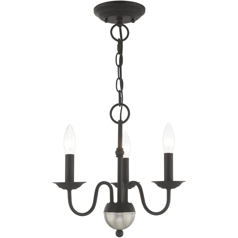13" Three Light Dimmable Chandelier With Shades - Black