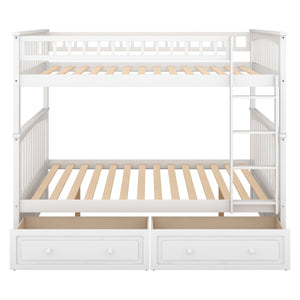 Full over Full Bunk Bed with Drawers, Convertible Beds, White(OLD SKU: SM000241AAK-1)