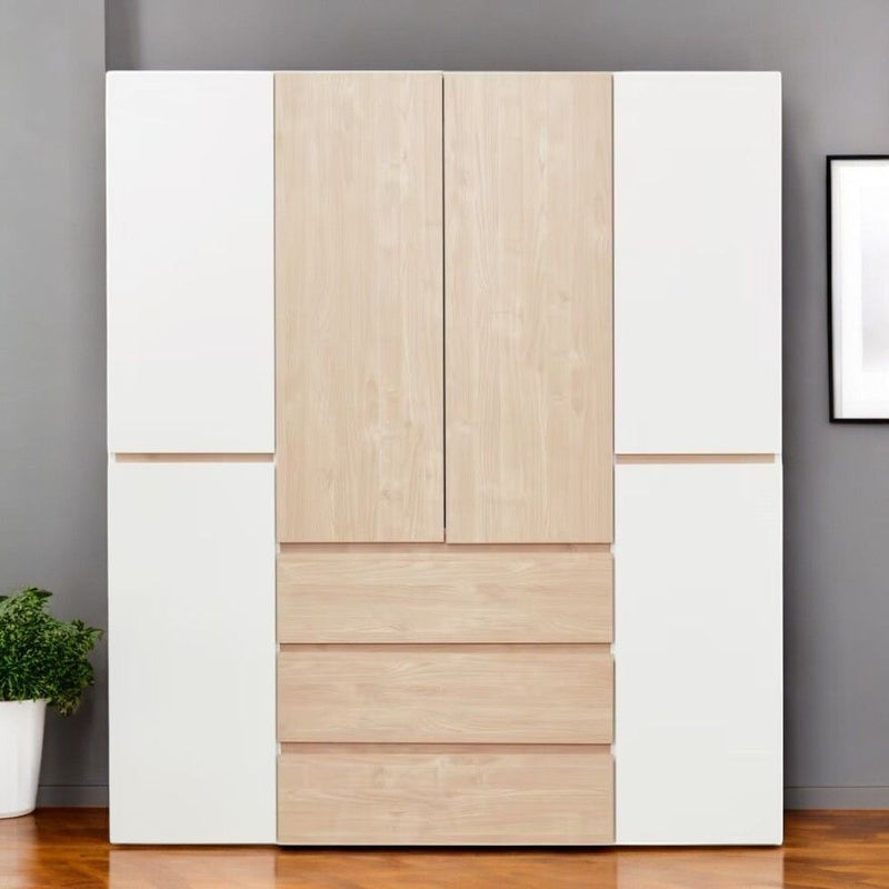 75" Six Door Three Drawer Combo Dresser - White And Natural