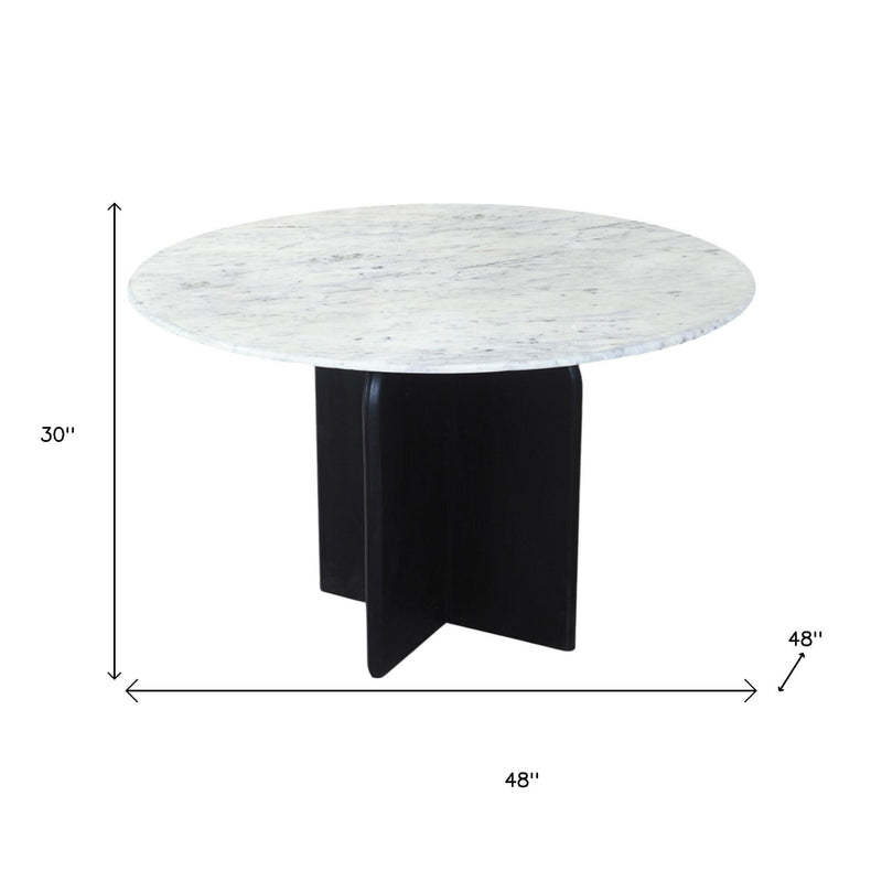 48" Marble And Solid Wood Pedestal Base Round Top Dining Table - White