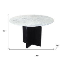 Load image into Gallery viewer, 48" Marble And Solid Wood Pedestal Base Round Top Dining Table - White
