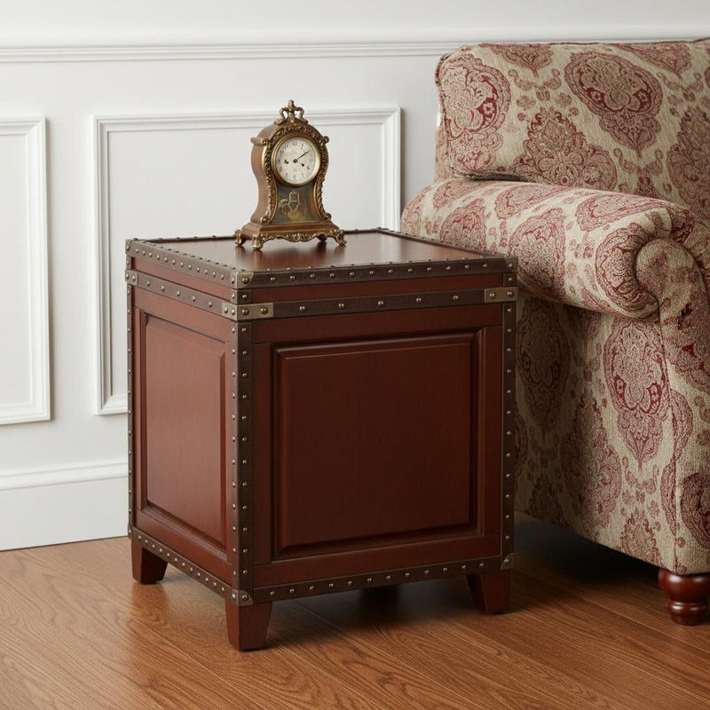 Wood Solid Wood Square End Table Trunk Storage - Brown