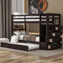 Load image into Gallery viewer, Twin Over Twin Bunk Bed with Trundle and Staircase,Espresso(OLD SKU:LT000068AAP)
