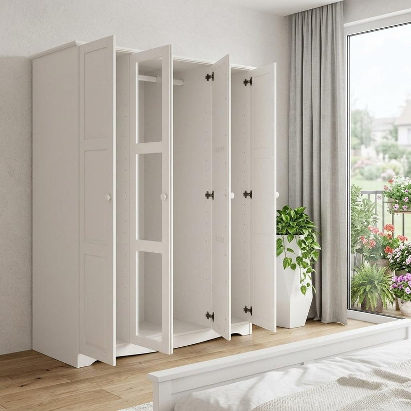 Solid Wood Mirrored Four Door Combo Dresser (765067) - White