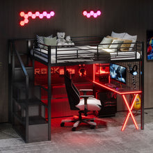 Load image into Gallery viewer, Loft Bed With Built In Work Station, Wardrobe, Storage Staircase And LED

