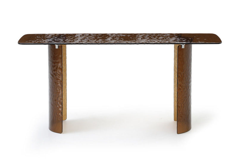 Glass Double Pedestal Console Table - Bronze