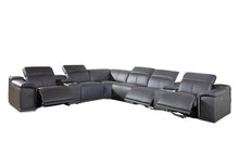 Load image into Gallery viewer, Italian Leather Power Reclining Eight Piece Corner Sectional With Console - Gray
