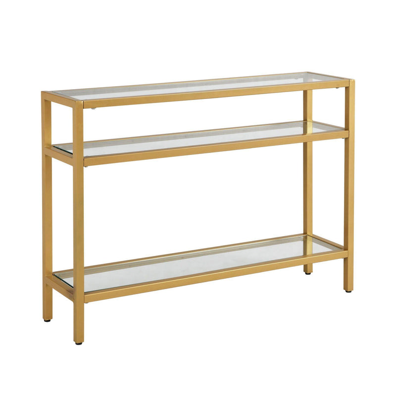 Glass And Iron Console Table With Two Shelves - Clear And Gold