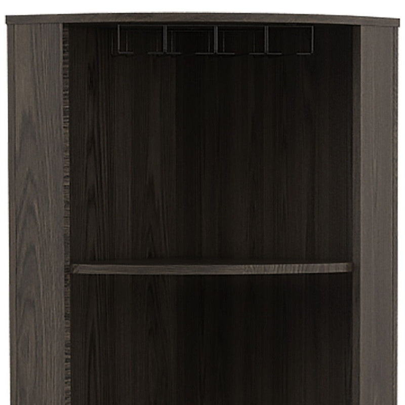 71" Wood Corner Bar Cabinet With Two Doors - Dark Brown