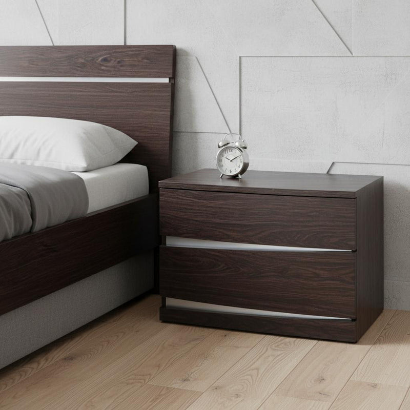 17" Two Drawers Manufactured Wood Mirrored Nightstand - Dark Brown