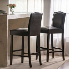 Load image into Gallery viewer, Bar Stools (Set of 2), Upholstered Barstools Armless, Rubber Wood Leg - Brown
