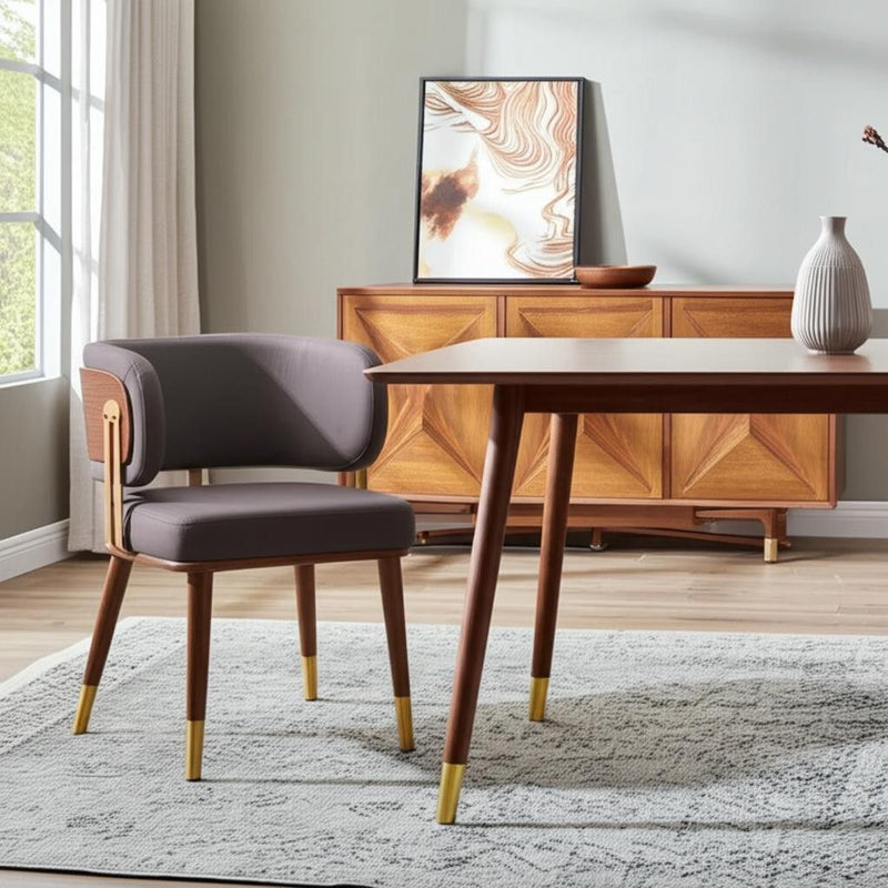 Upholstered Faux Leather Curved Back Dining Arm Chair - Brown
