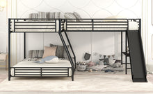 Load image into Gallery viewer, L-Shaped Twin over Full Bunk Bed with Twin Size Loft Bed,Built-in Desk and Slide,Black
