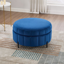 Load image into Gallery viewer, Upholstered Round Ottoman With Reversible Lid, Channel Tufted Pumpkin Shape
